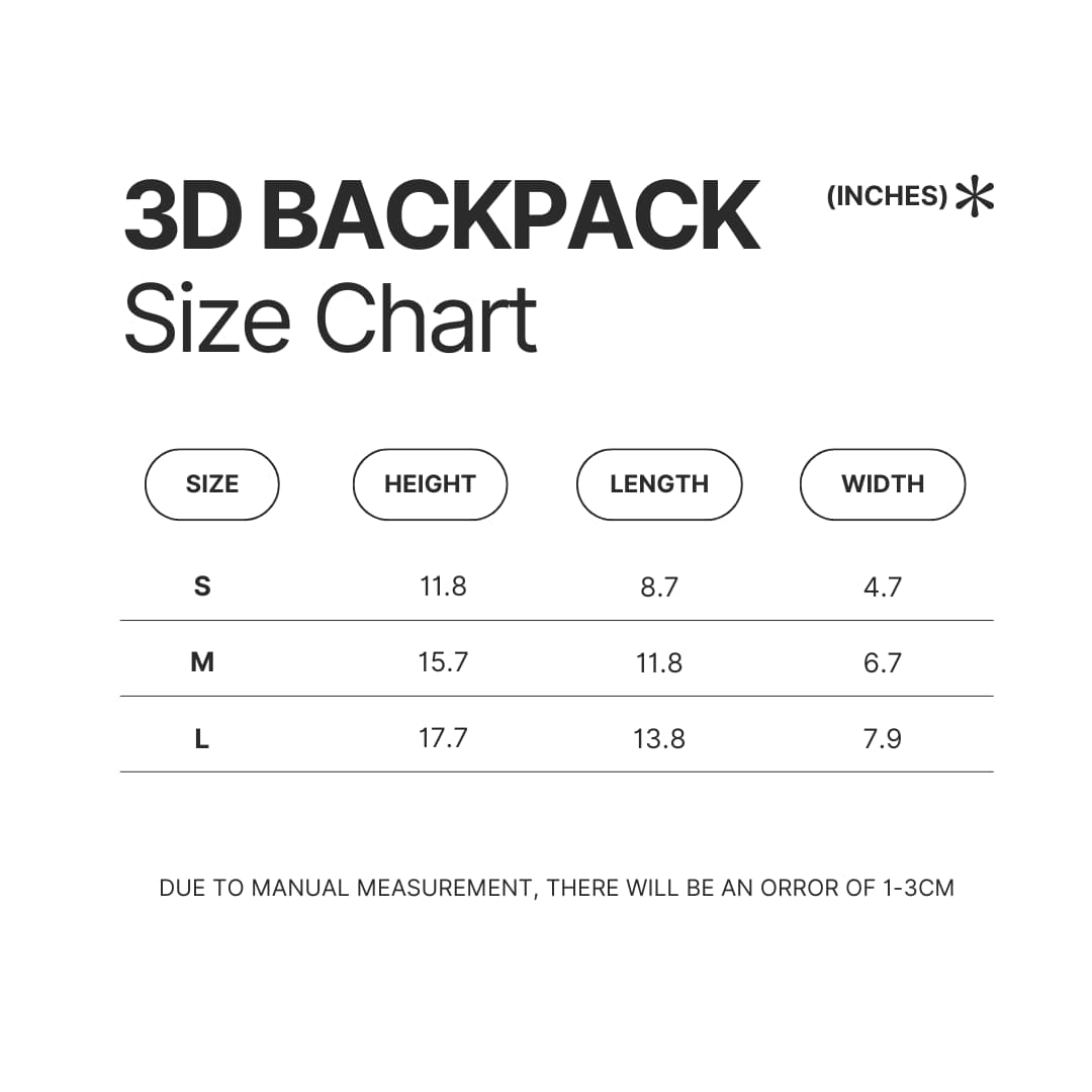 3D Backpack Size Chart - Animal Crossing Merchandise