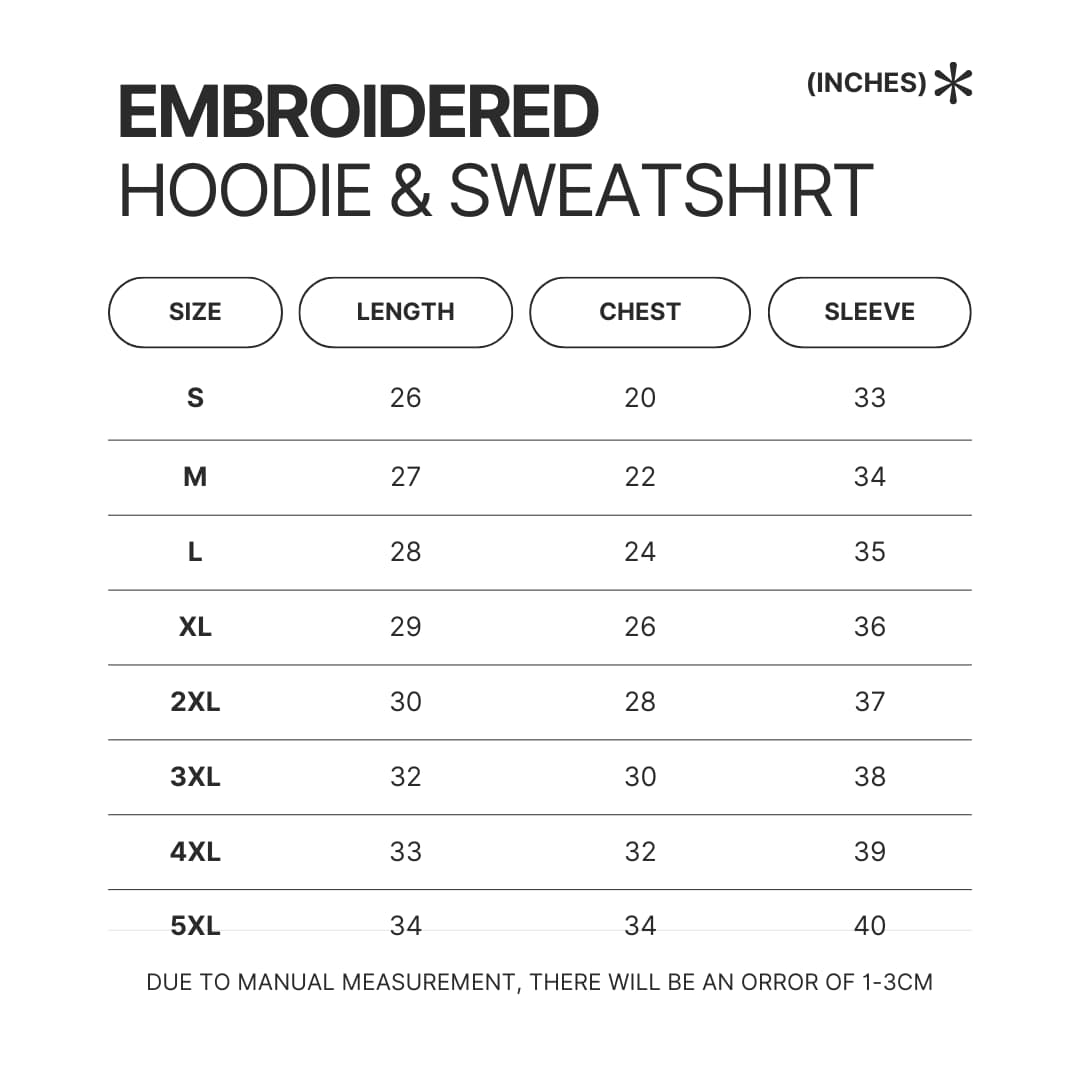 Embroidered Hoodie Sweatshirt Size Chart - Animal Crossing Merchandise