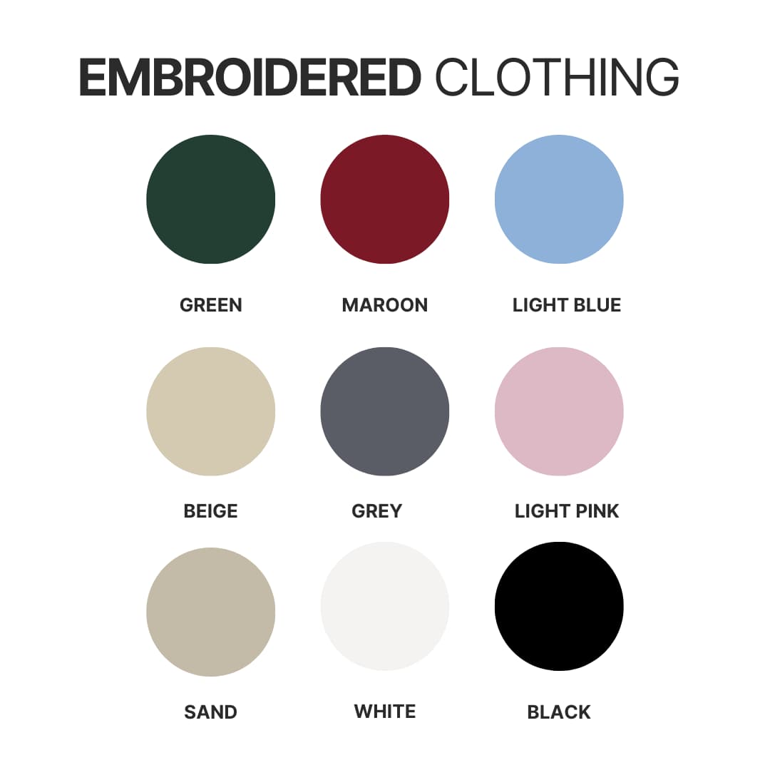 Embroidered clothing color chart - Animal Crossing Merchandise