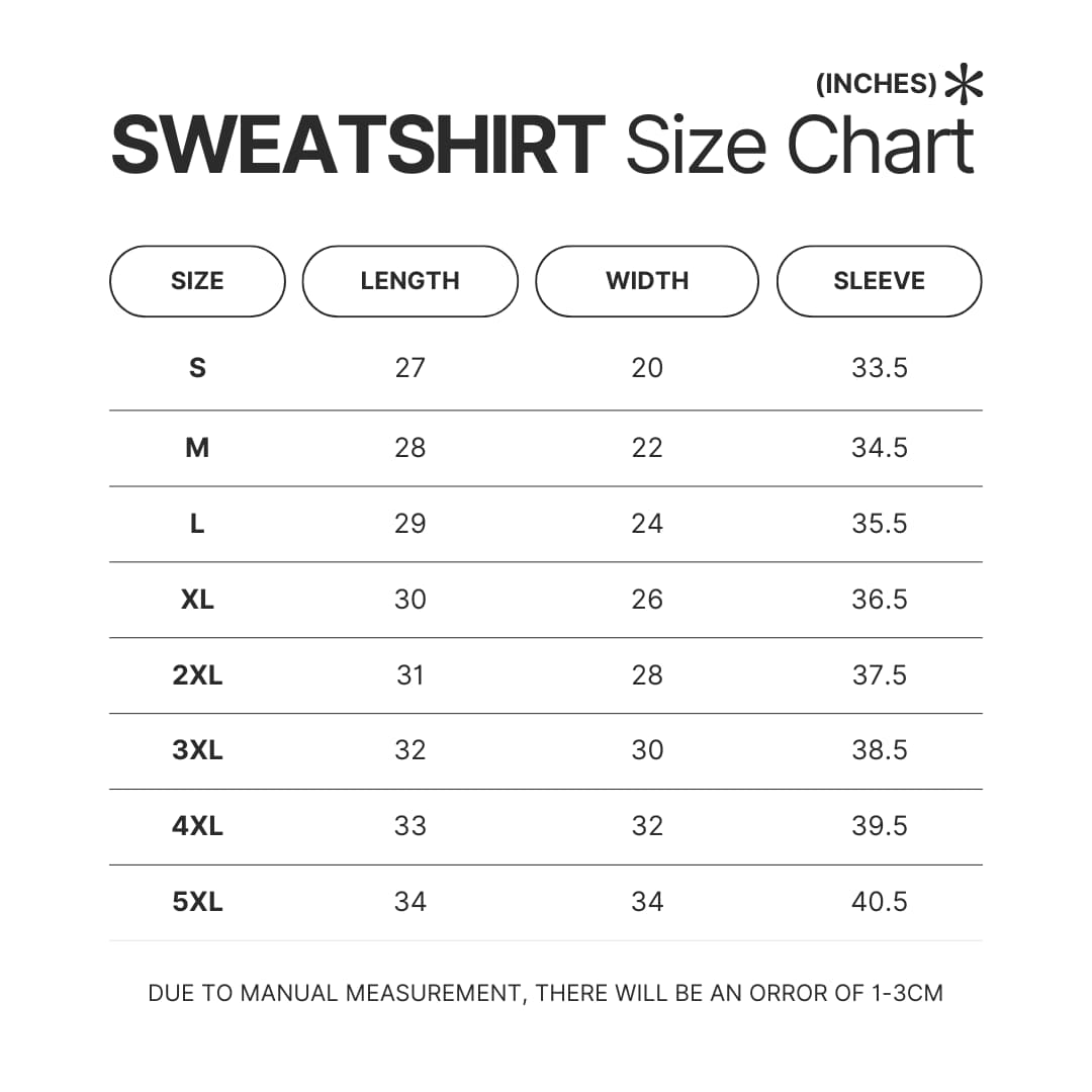 Sweatshirt Size Chart - Animal Crossing Merchandise