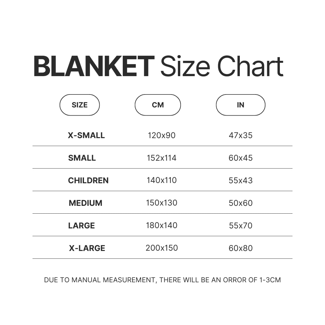 Blanket Size Chart - Animal Crossing Merchandise